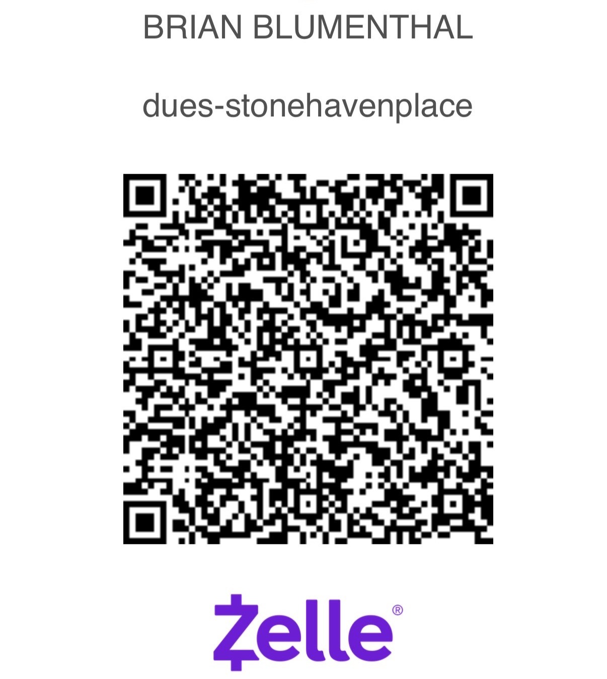 Stonehaven Place VHOA Zelle QR Code